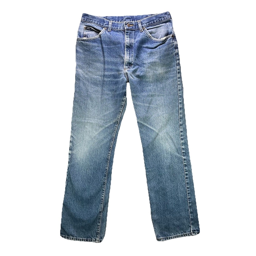 Vintage Lee Jeans Mens 36x34 fits 34x34 Blue Faded Denim Whisker Made in USA 90s